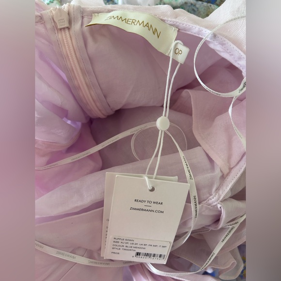 NWT Zimmermann Floral Ruffle Linen & Silk Gown in Blue Meadow OP US2P - Picture 12 of 17